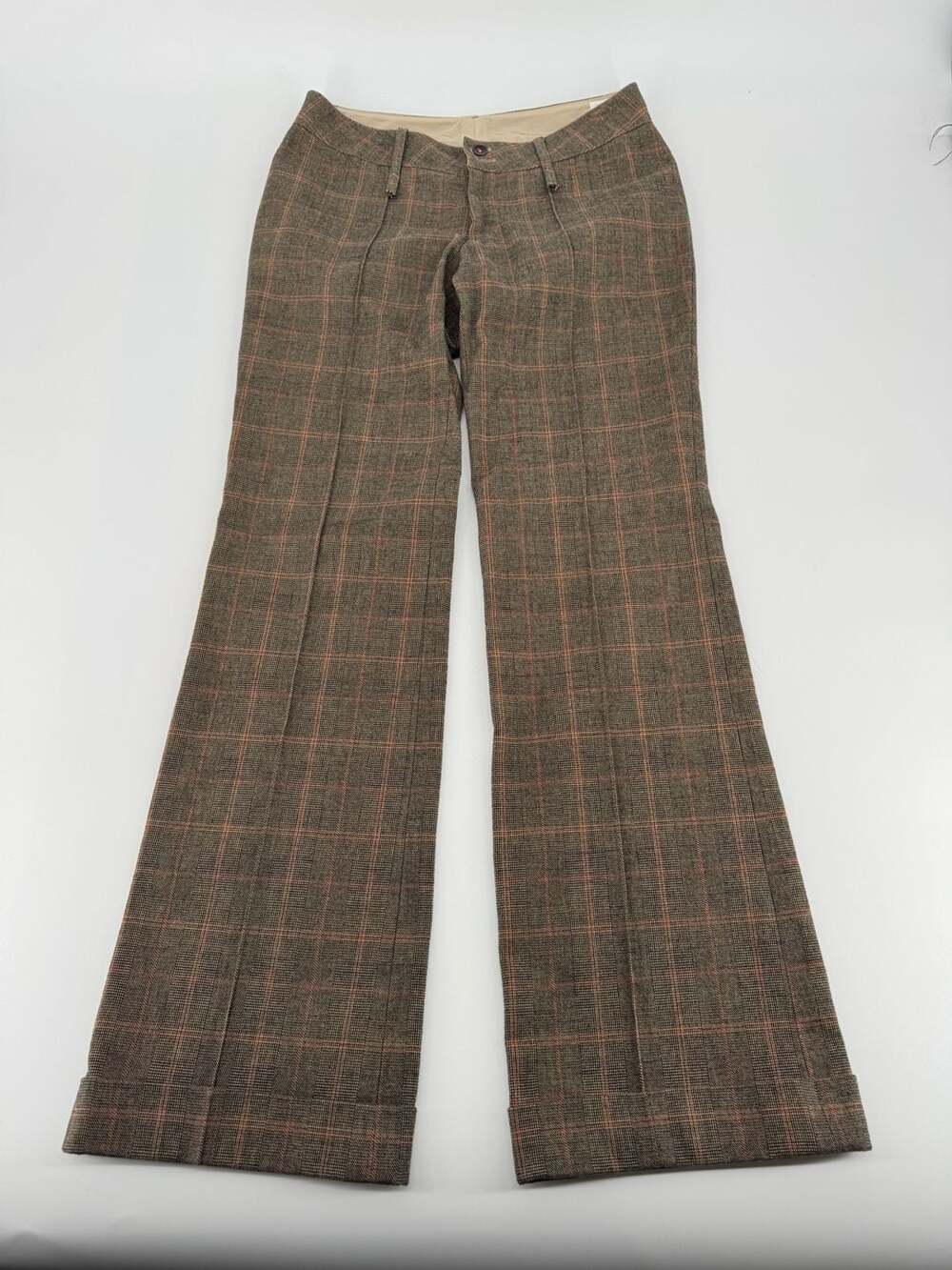 Rogan Brown Plaid Wool Flare Dress Pants Size 27